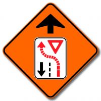 Signal avancé de cédez le passage à la circulation en sens inverse