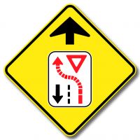 Signal avancé de cédez le passage a la circulation venant en sens inverse